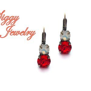 Swarovski Crystal Double Drop Lever Back Earrings in Hyacinth and White Opal